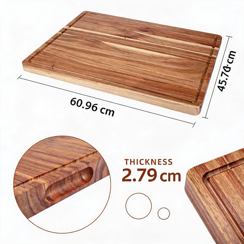 Acacia Wood Cutting Board, Butcher Block with Juice Groove and Handles, Set of 3 for Meat, Vegetables and Cheese