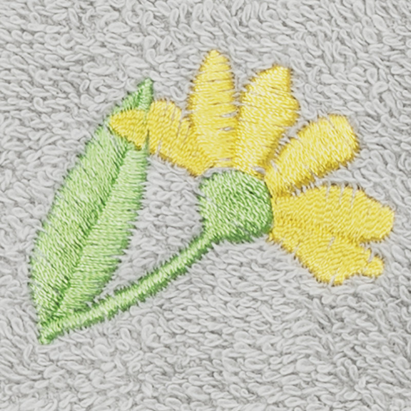 100% Turkish Cotton Daisy Embellished Towel Set, Light Gray, 3 Piece Towel Set