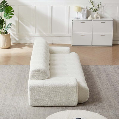 Canapé en chenille 87,4 pouces Cloud Series avec capitonnage à boutons, accoudoirs carrés minimalistes trois places, neige