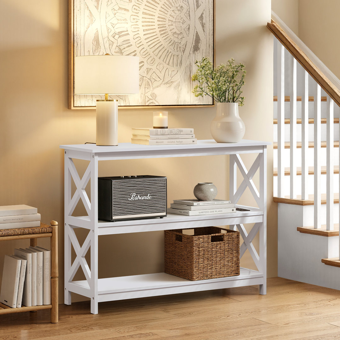 Bergmann 42"W 3-Tier Wooden Storage Shelves Console Table with Power Outlets Beachcrest Home™ 