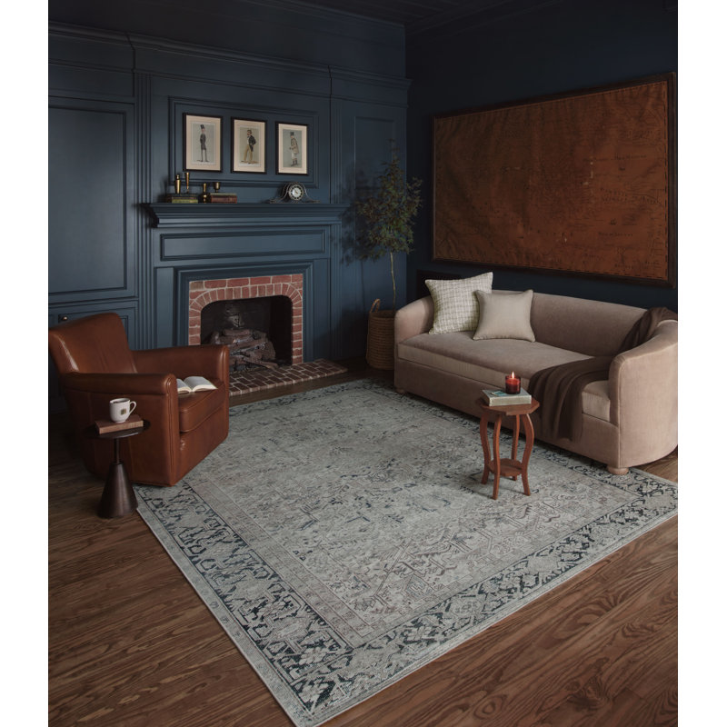 Tapis naturel / denim Magnolia Home par Joanna Gaines x Loloi Lenna, Carré 1 pi 6 po