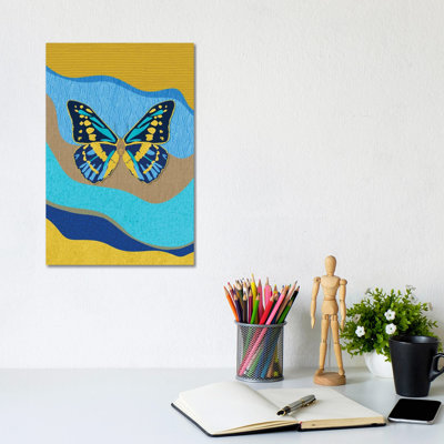 Blue Butterfly by Sagmoon Paper Co. - Wrapped Canvas Painting