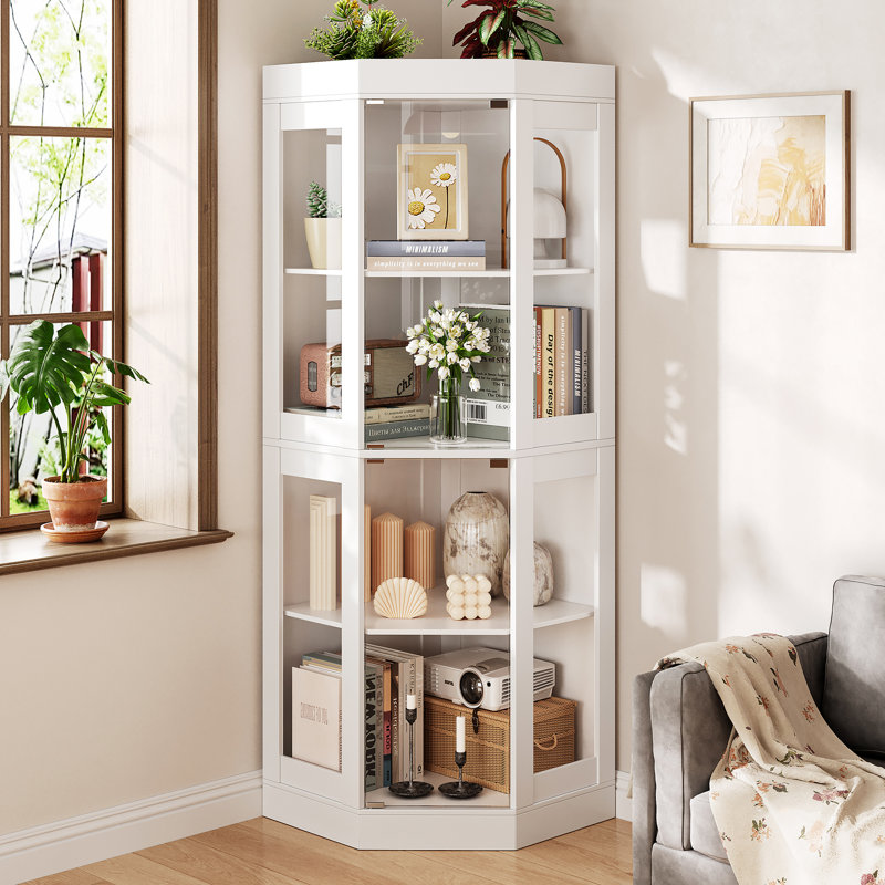 70'' Tall Corner Cabinet with Glass Doors, Modern Curio Cabinet with 4-layer Shelves