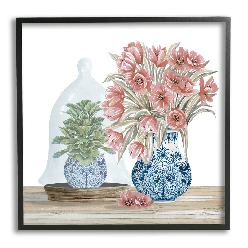 «Floral Arrangement Ornate Vase» par Cindy Jacobs - cadre flottant, impression sur bois, Giclée encadrée noir minuit