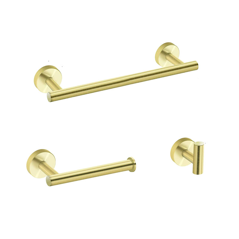Gold Sus304 Stainless Steel Bathroom Hardware  3 . Rustproof, Heavy Duty. Towel Bar, Toilet Paper Holder, Robe Hook. Modern Style With Scratch- Surface. Easy To Install. Mounting Included 3 - Steel.