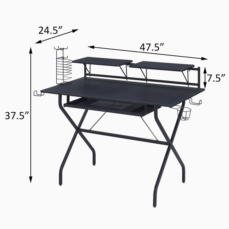 Black Computer Desk With Keyboard Tray