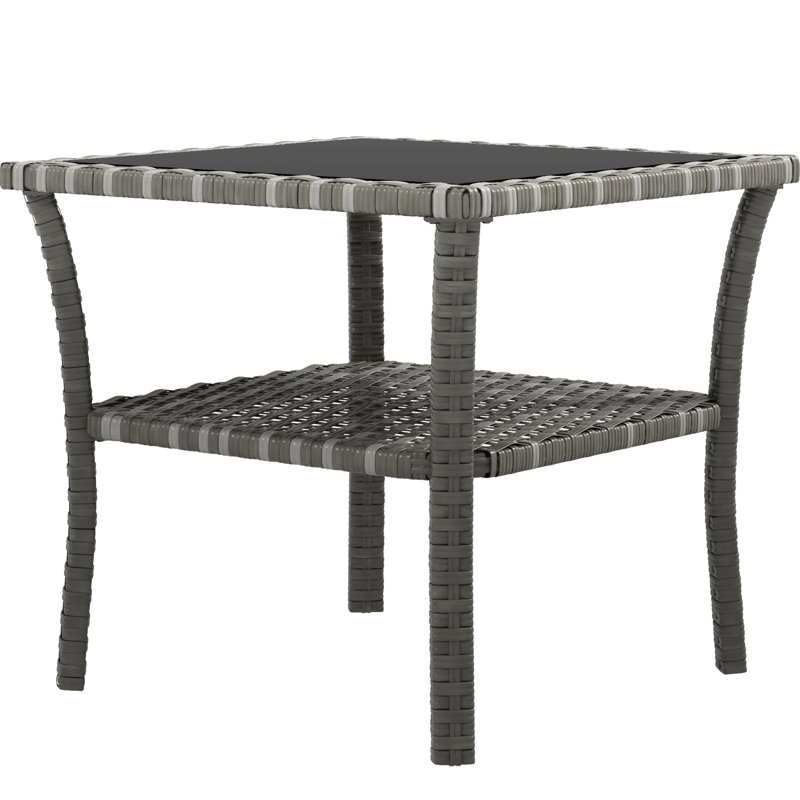 Square Outdoor Coffee Table With Shelf, Grey , Tempered Glass, Aluminum Frame Table, 2 Storage, Pe Grey,
