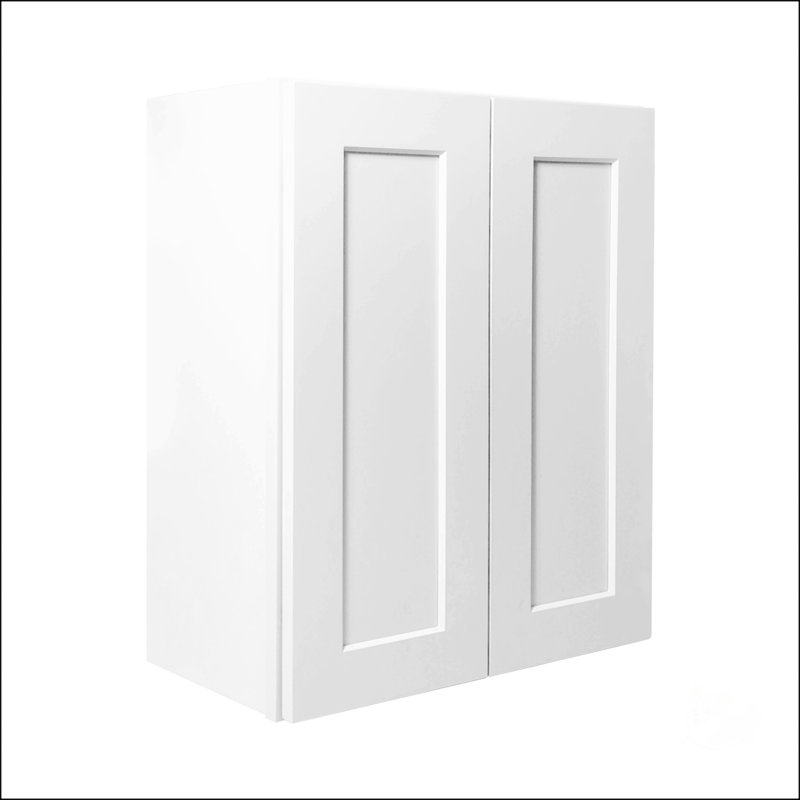 36 Inch White Shaker Double Door Wall Cabinet With 2 Adjustable Shelves, Solid Wood For Versatile Storage In Kitchen, Bathroom, Laundry, And Garage