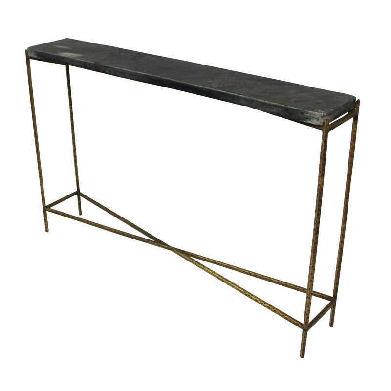 Console de 48 po avec cadre en pierre noire et dorée