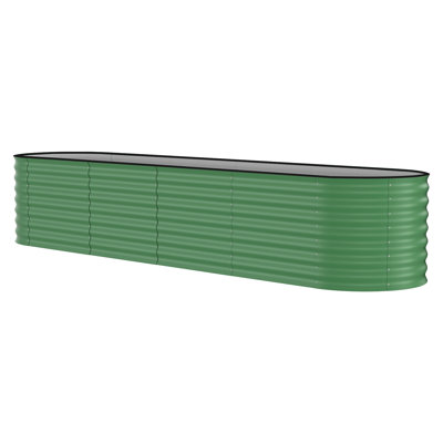 Oval Galvanized Steel Raised Garden Bed – 240x60x60cm Weather-Resistant Metal Planter Box, Open Bottom for Drainage, Rust-Resistant, Ergonomic, Easy Assembly, Anti-Cut Strips – Green, 240x60x60cm