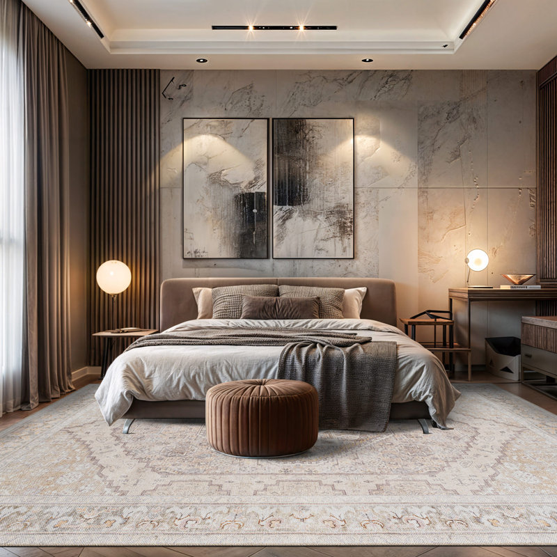 Tapis beige à motif antidérapant Valora, Rectangle 9 pi x 12 pi