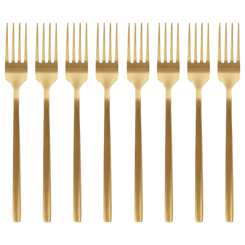Stainless Steel Dinner Forks - 19.5cm - Pack of 8, Gold
