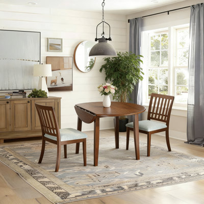 3-piece Wood Dining Set With Corner Table And 2 Chairs, 1 Folding Wood Dining Table + 2 Upholstered Chairs