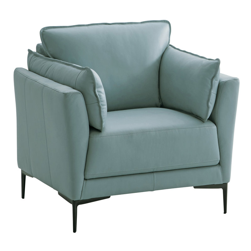 Fauteuil Vezire, Cuir véritable vert sauge