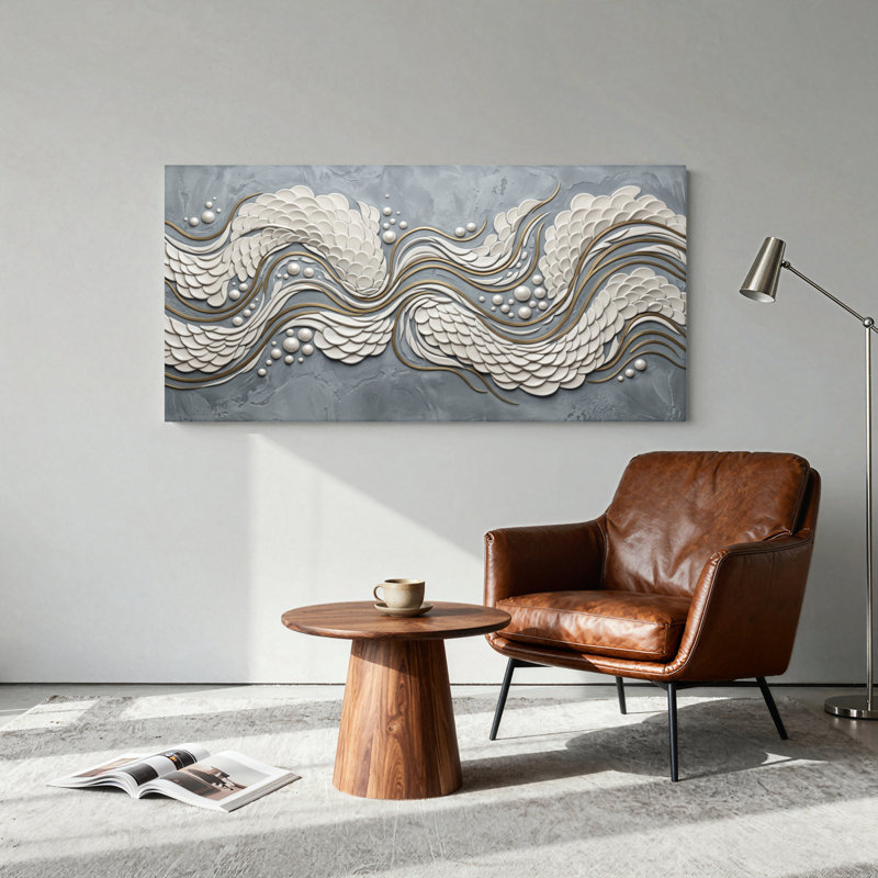 Ensemble de 1 tableau mural sur toile Wave Pearl, L 58 po x H 28 po, Toile tendue