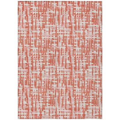 3' X 5' Coral Abstract Washable Indoor Outdoor Area Rug