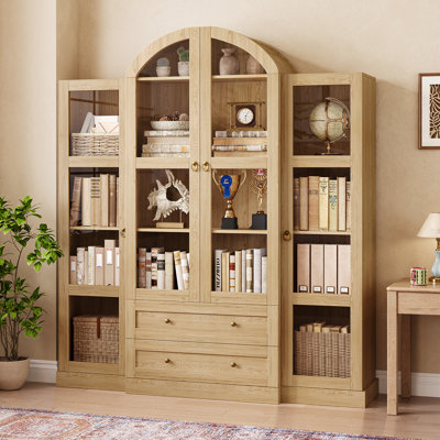 Bibliothèque 72,4 "H Portes en verre avec tiroirs et tablettes réglables