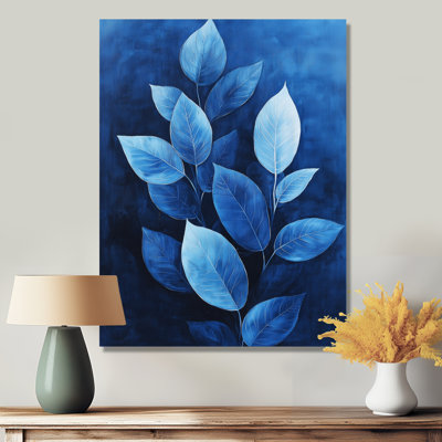 Feuilles bleu marine, échos de la forêt, plancher III - feuilles, art en métal
