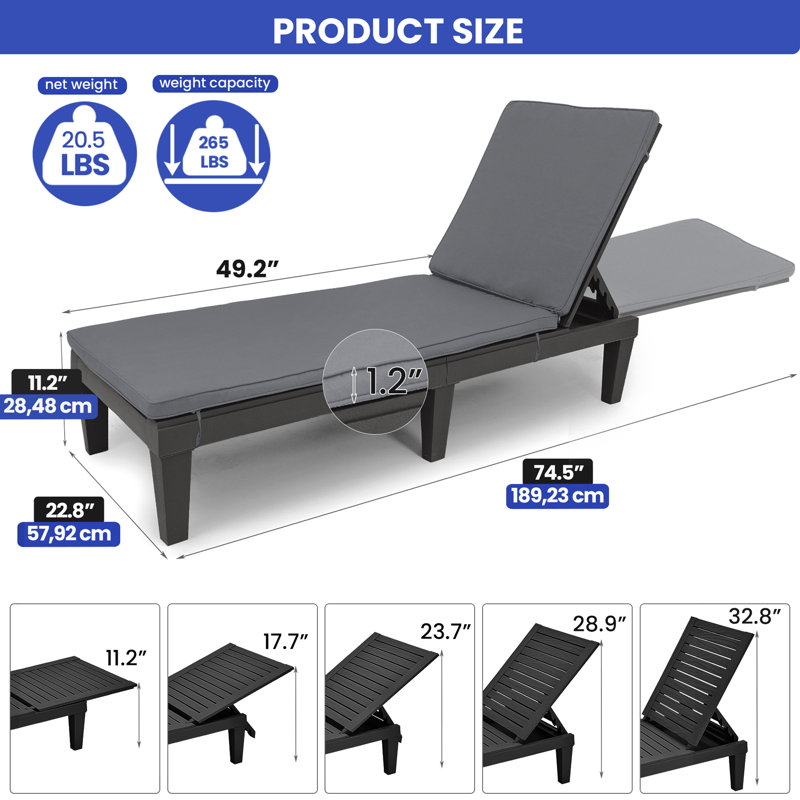 Chaise longue d'extérieur Kimbal - ensemble de 2, Gris, Gris