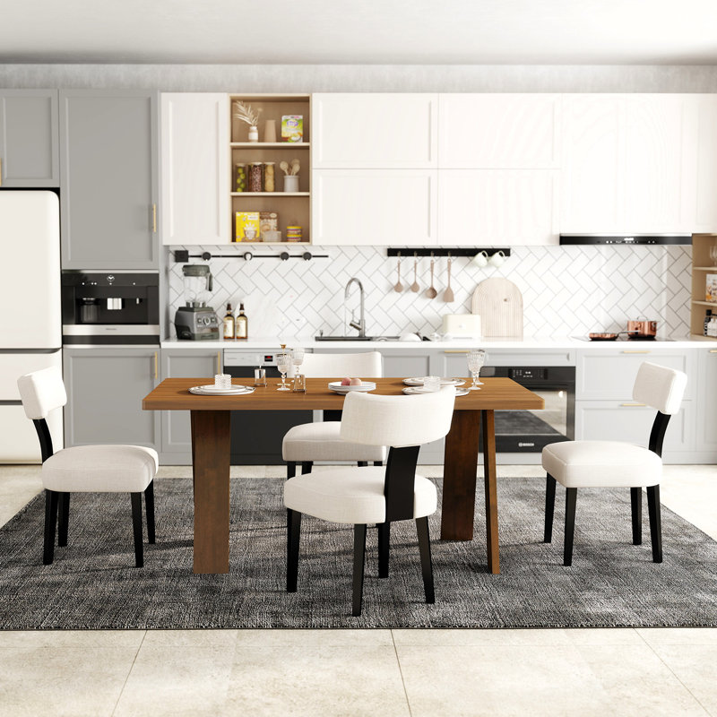 Rectangular Dining Table Set, Beige/Black, 5 Pieces: Table, 4 Chairs