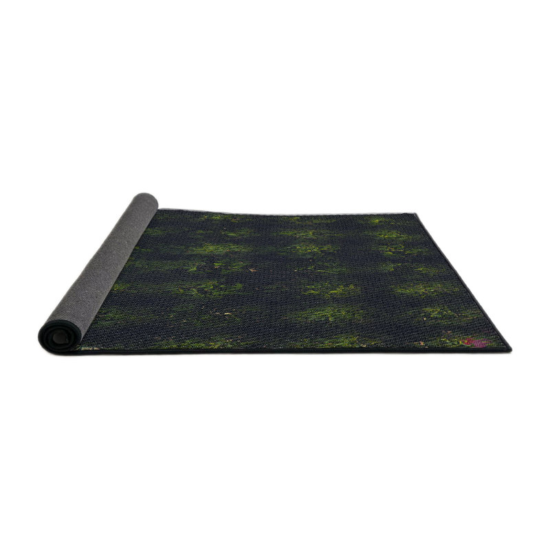 Laine tissée à la machine abstraite et polyester noir/vert Tapis décoratif, Rond 8 pi