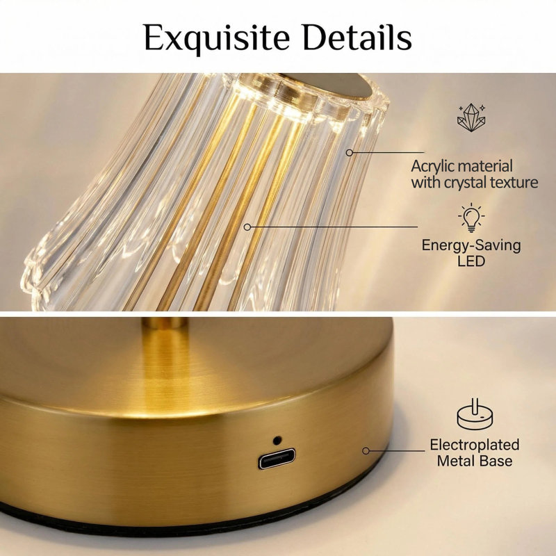 11.4'' Arylic Table Lamps Nightstand Bedside Lamp Dimmable with 3 Color Lighting