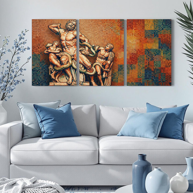 Laocoon et ses fils ensemble d'art mural enveloppé de toile de style mosaïque de 3, 1218