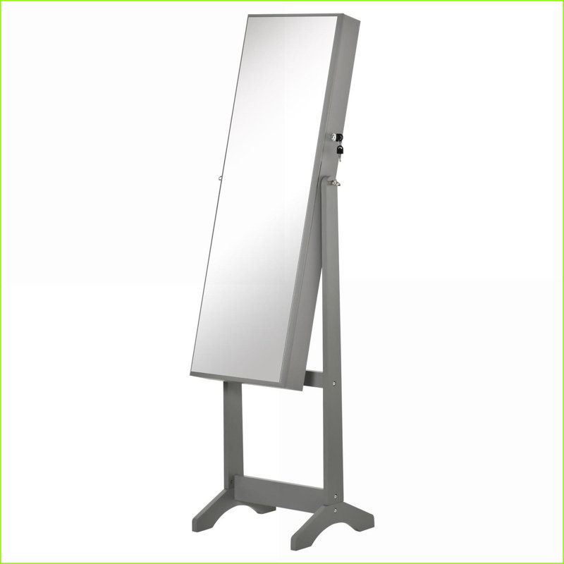 Armoire à bijoux autoportante avec miroir pleine grandeur, verrouillable | 3 angles réglables | Gris | Panneau de fibres à densité moyenne