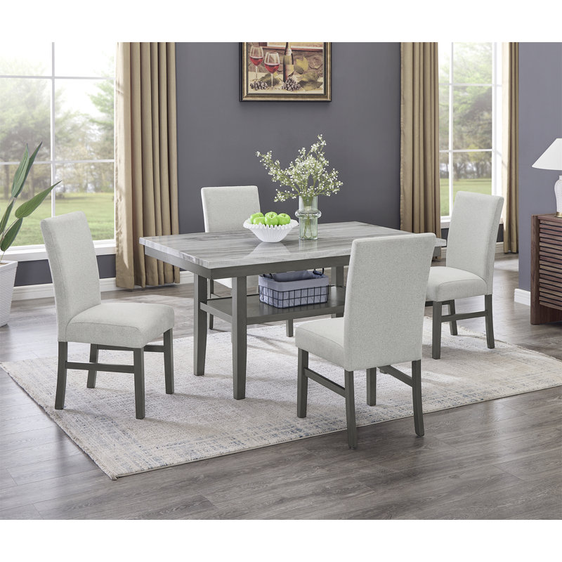 Ensemble de salle à manger 5 pièces 60 "en faux marbre gris Luna - Table rectangulaire avec 4 chaises