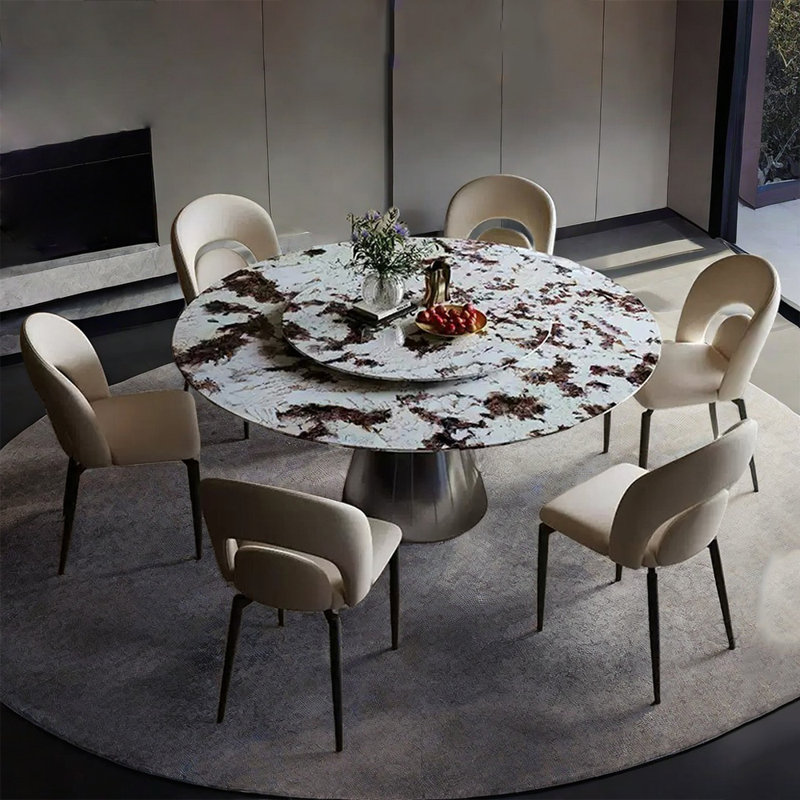 Ensemble de table de salle à manger moderne et simple en faux marbre, 9