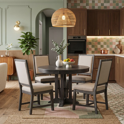 Farmhouse 5-Piece Extendable Dining Table Set with Upholstered Chairs