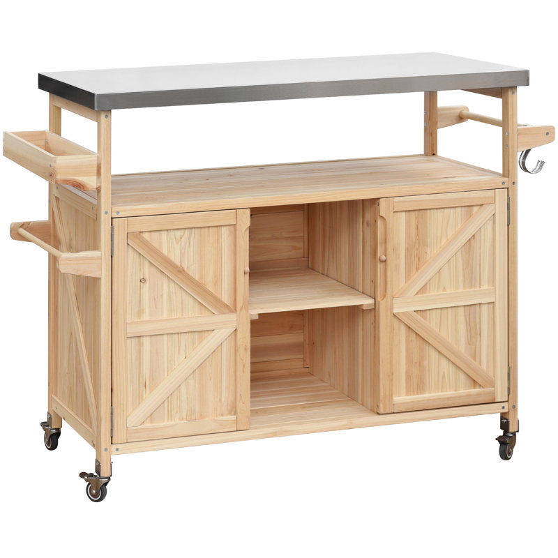 Outdoor Kitchen Storage Island - 50.65In Depth & Ample Space Table With Paper Towel Holder Handy, Natural