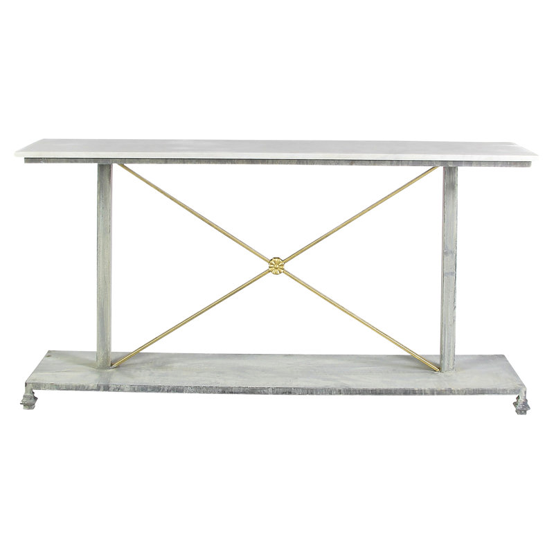 Artemis Console Table, 36" H x 72" W x 16" D, Carrera Marble, Silver Leaf/Gold Leaf