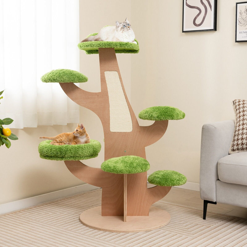 128 Cm Pine Shape Cat Tree Indoor Cute Multi-Level Cat Tower With Perch