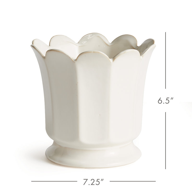 Conservatory Footed Ceramic Pot Planter, 6.69" H x 7.28" W x 7.28" D, White
