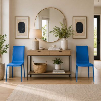 Ensemble de 2 chaises rembourrées en cuir recyclé avec structure en acier noir, bleu