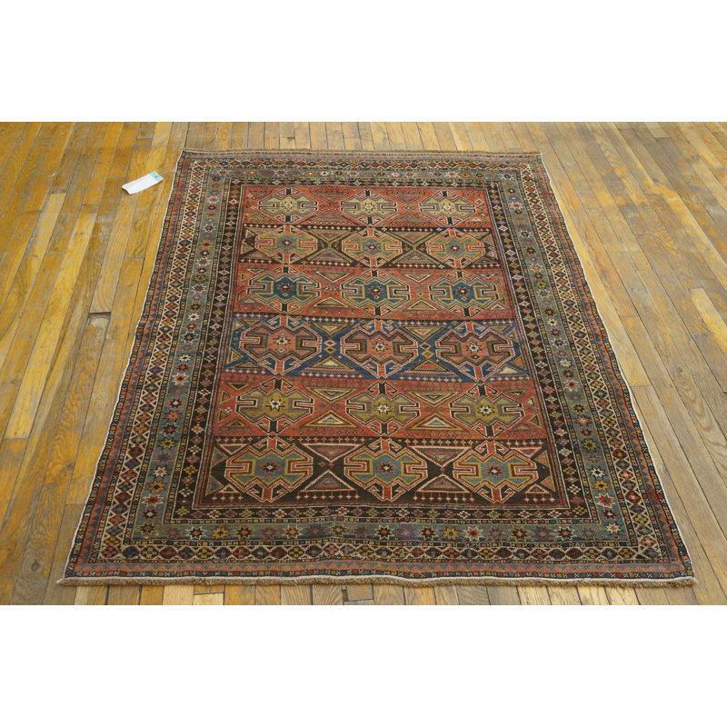 Antique Rustic Geometric Tribal Caucasian Late 19th Century Square Shirvan Rug