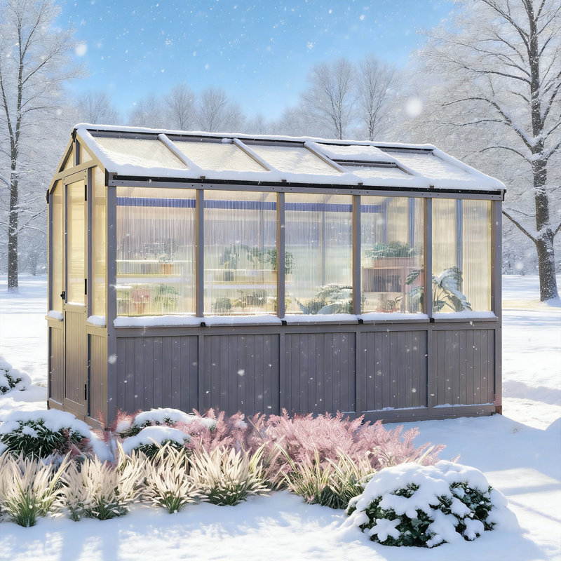Wooden Greenhouse,polycarbonate Walk-in Outdoor Greenhouse, 7.08' H x 6' W x 10' D