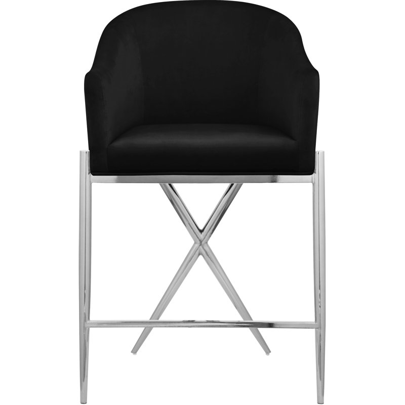 Tabouret de comptoir 26,5 po Xavier, Velours noir, Chrome chrome
