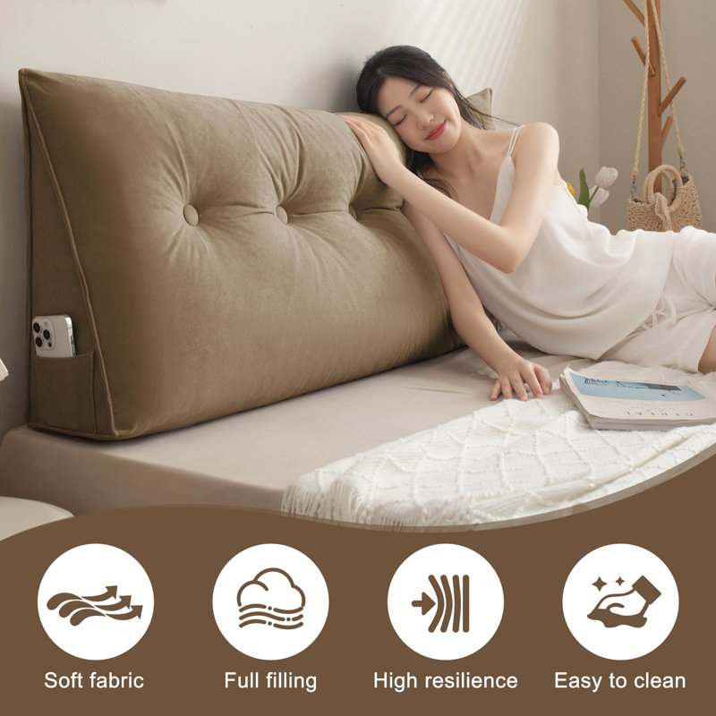Triangle Headboard Pillow Wedge Backrest Cushion For Bed Headboard Gap, 20" H x 39" W