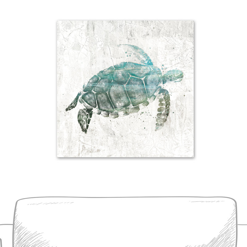 Tortue de mer turquoise - reproduction sur toile, H 30 po x l 30 po, Toile tendue