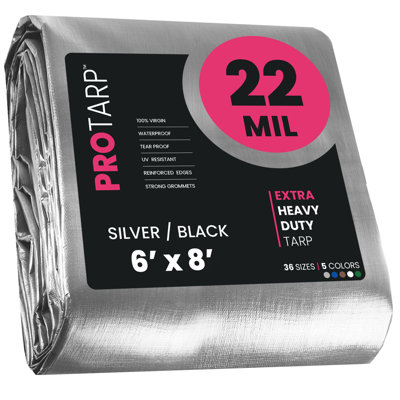 Bâche en polyéthylène robuste de 6 pi x 8 pi 22 mil, imperméable et résistante aux rayons UV