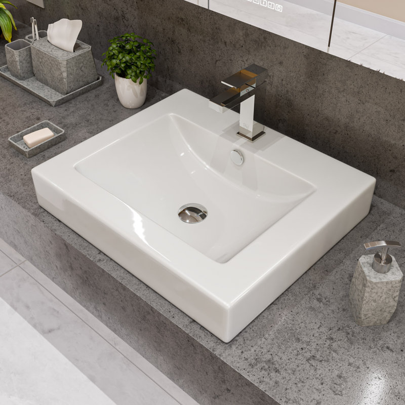 Alfi Brand 20.13'' White Porcelain Rectangular Bathroom Sink with Overflow