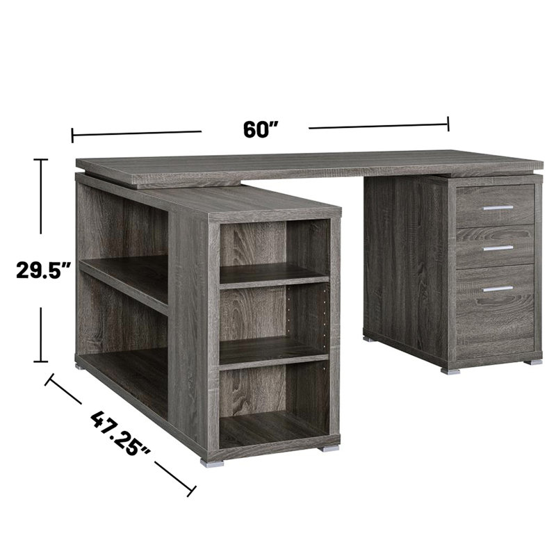 Bureau en L, gris vieilli, avec rangement efficace, gris pour un rangement organisé