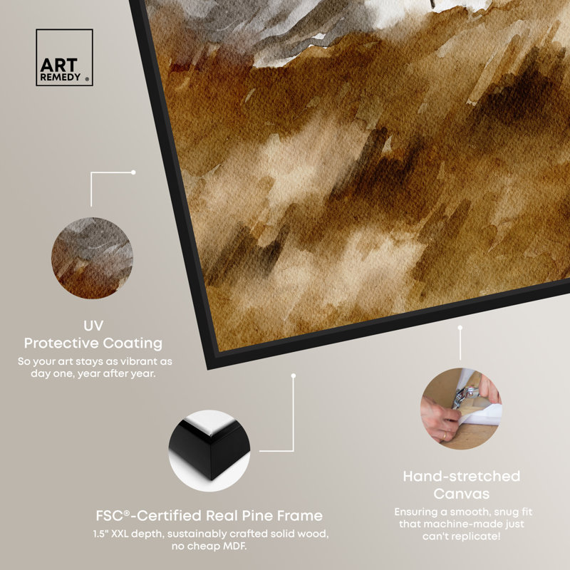 Art Remedy House in the Mountains Landscape Canvas Print with Black Frame