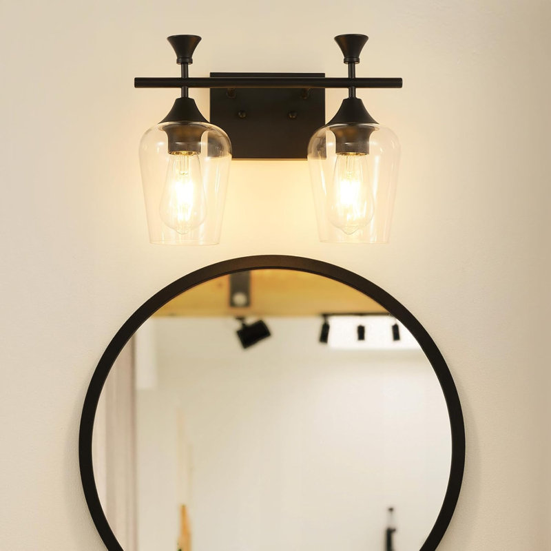 Modern Bathroom Vanity Light Fixture With Clear Glass Shades, 2-Light Wall Sconce For Bathroom, Bedroom, And Hallway, 