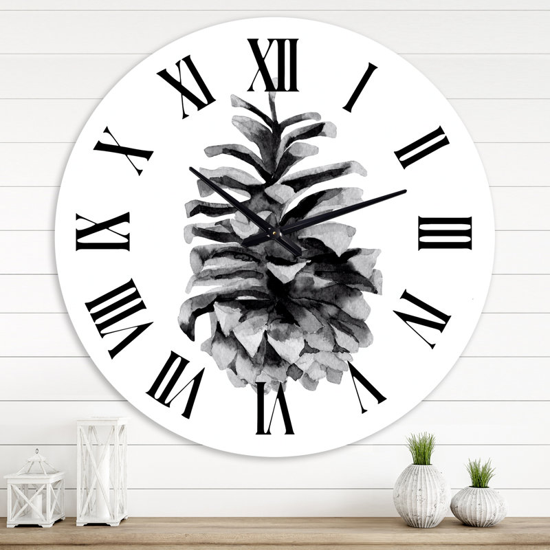 Conifer Cone Monochrome - Traditional Wall Clock, 36" H x 36" W x 1" D