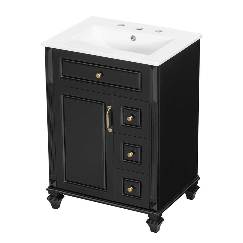 Meuble-lavabo autoportant 24 po avec 3 tiroirs et armoire de rangement 24 po, Noir