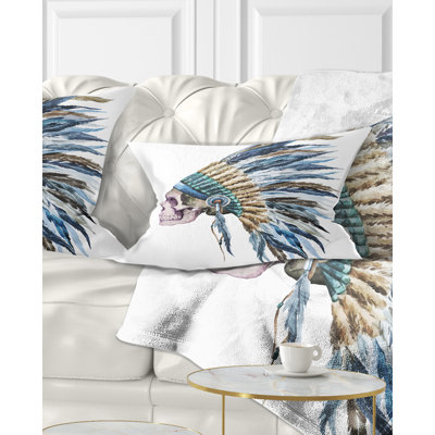  Abstract American Native Hat and Skull Lumbar Pillow