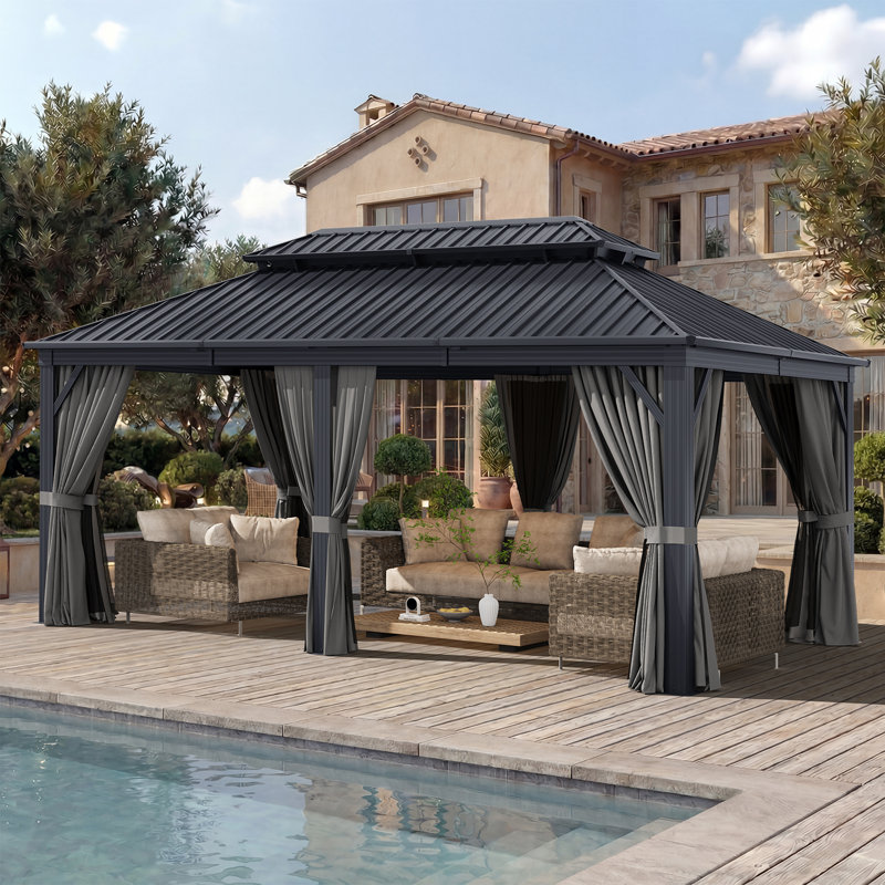 20 Ft. W X 12 Ft. D Hardtop Gazebo With Galvanized Steel Roof & Metal Frame